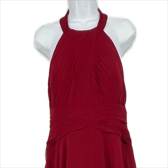 Azazie Monroe Floor Length Halter Dress in Burgundy Size A12 - Picture 2 of 6